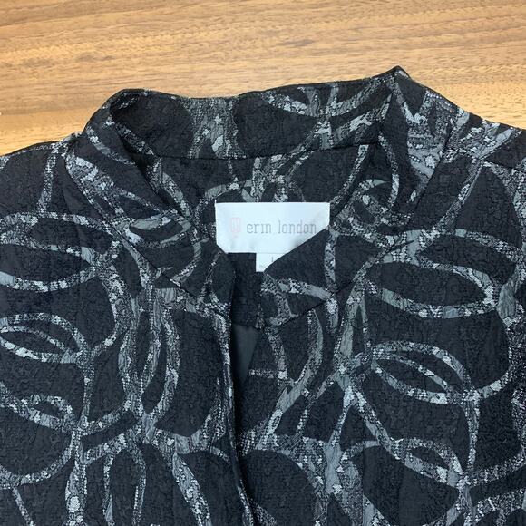 Erin London Blazer Size L Silver Scribble Loop Swirl 3/4 Cuff Sleeve - Picture 4 of 16